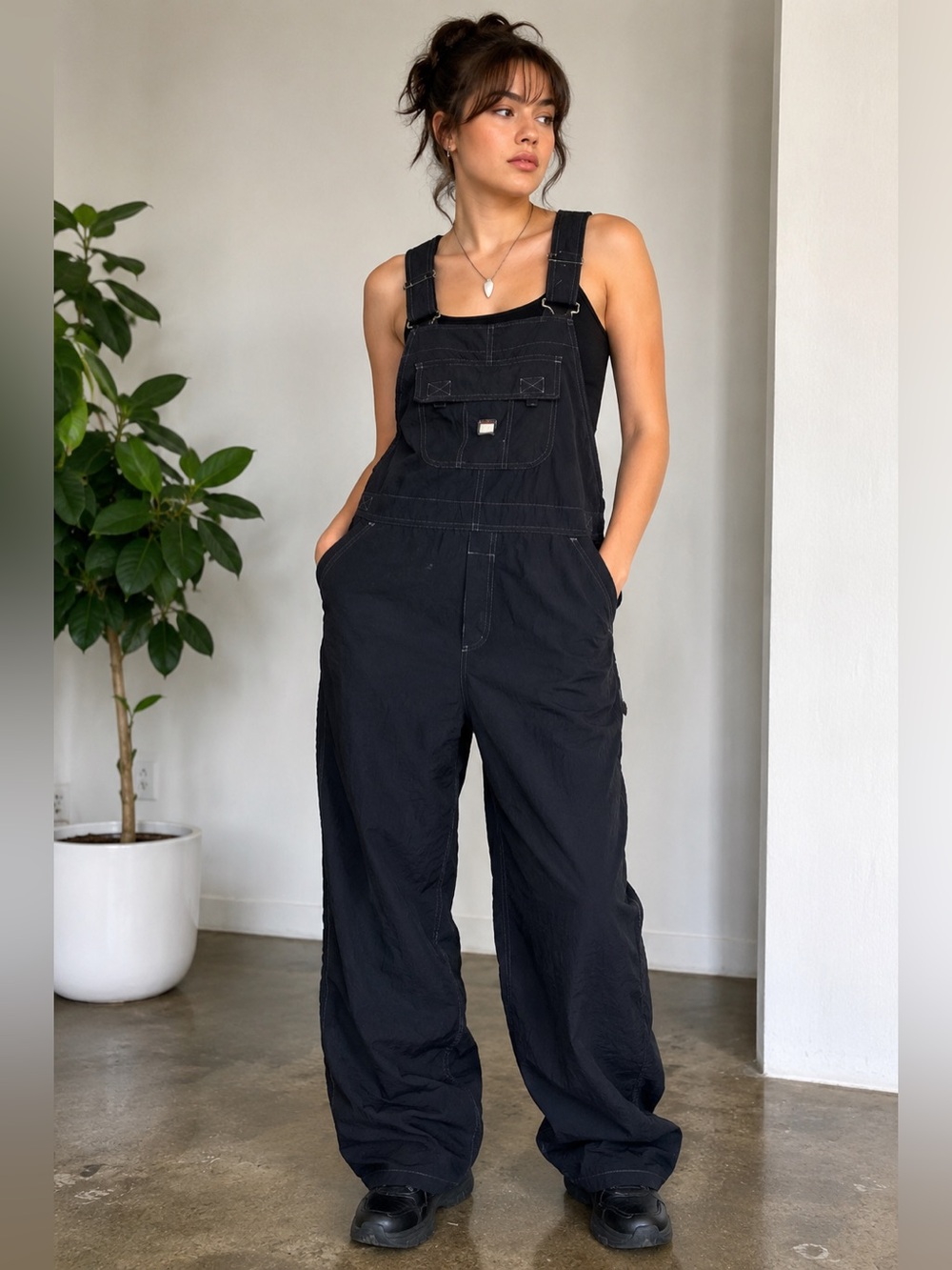 Vintage Y2K UNIONBAY Black Utility nylon Velcro Utility Overalls Size Large